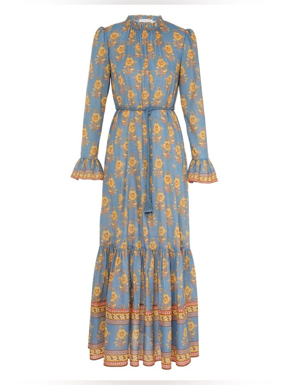 NWT Zimmermann JUNIE FRILL MIDI DRESS in Blue Yellow floral - Picture 7 of 14